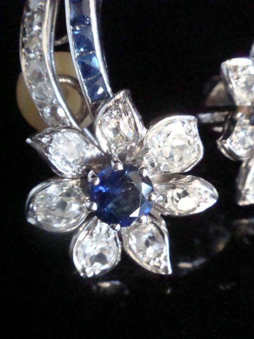 ART DECO 1920 18CT WHITE GOLD PLATINUM SAPPHIRE DIAMOND CLIP EARRINGS 230CT - ADDITIONAL PHOTO 1