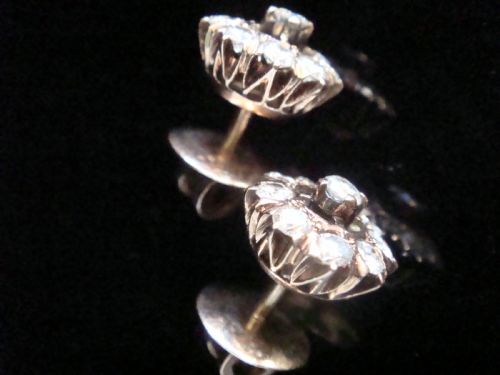EDWARDIAN 18CT YELLOW GOLD ORIGINAL OLD CUT DIAMOND 100CT CLUSTER EARRINGS - ADDITIONAL PHOTO 2