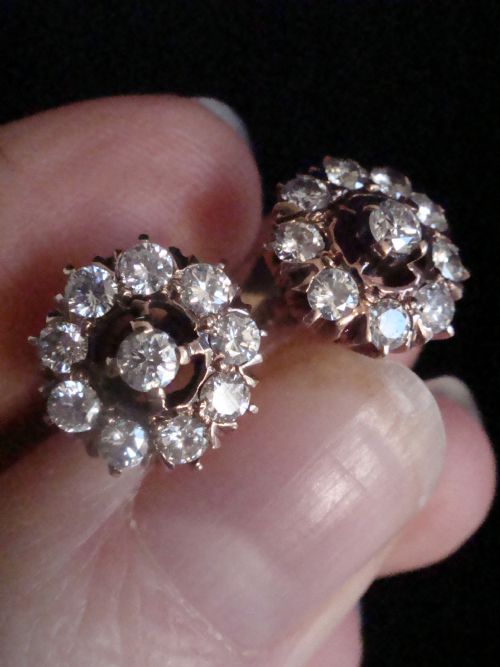 EDWARDIAN 18CT YELLOW GOLD ORIGINAL OLD CUT DIAMOND 100CT CLUSTER EARRINGS - ADDITIONAL PHOTO 3