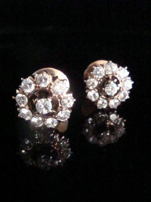 EDWARDIAN 18CT YELLOW GOLD ORIGINAL OLD CUT DIAMOND 100CT CLUSTER EARRINGS - ADDITIONAL PHOTO 4