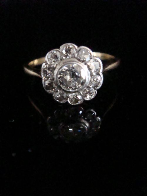 edwardian 18ct platinum old cut diamond cluster 070ct ring - CATEGORY: ANTIQUE JEWELLERY - DATED EDWARDIAN