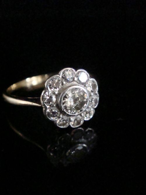 EDWARDIAN 18CT PLATINUM OLD CUT DIAMOND CLUSTER 070CT RING - ADDITIONAL PHOTO 1