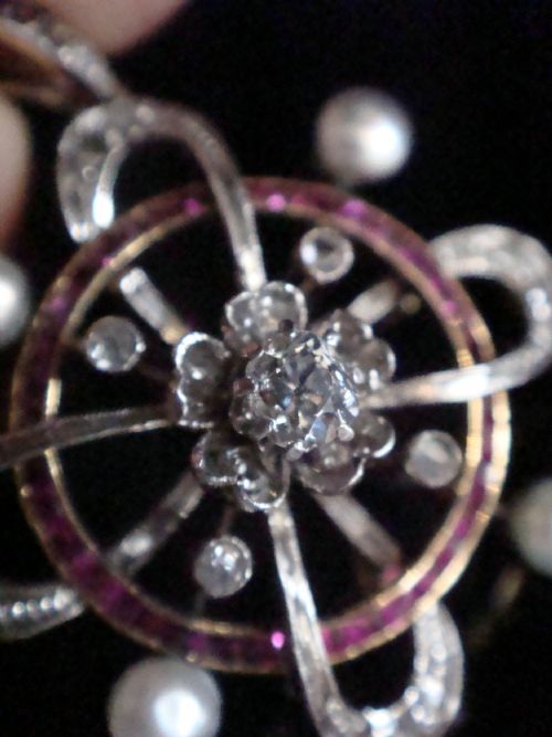 VICTORIAN 18CT 18K FRENCH NATURAL PEARL RUBY ROSE CUT DIAMOND PENDANT - ADDITIONAL PHOTO 2