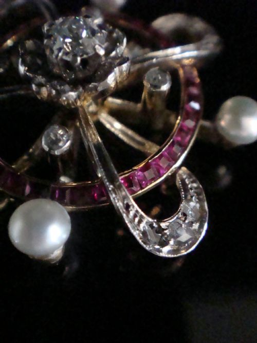 VICTORIAN 18CT 18K FRENCH NATURAL PEARL RUBY ROSE CUT DIAMOND PENDANT - ADDITIONAL PHOTO 4