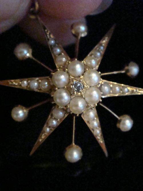 VICTORIAN 15CT YELLOW GOLD SEED PEARL DIAMOND CELESTIAL STAR STARBURST PENDANT - ADDITIONAL PHOTO 2