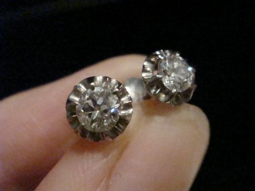 EDWARDIAN FRENCH 18CT DIAMOND STUD EARRINGS 070CT IN WHITE GOLD - ADDITIONAL PHOTO 2