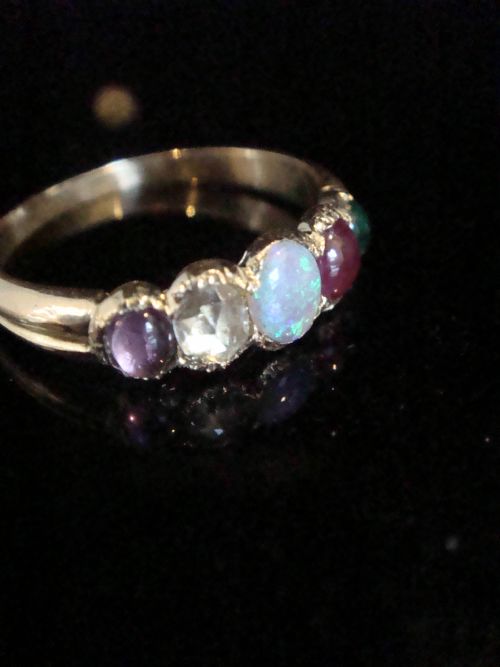 VICTORIAN 15CT ADORE AMETHYST DIAMOND OPAL RUBY EMERALD 5 STONE RING - ADDITIONAL PHOTO 1