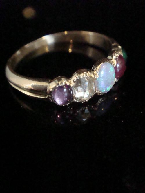 VICTORIAN 15CT ADORE AMETHYST DIAMOND OPAL RUBY EMERALD 5 STONE RING - ADDITIONAL PHOTO 3