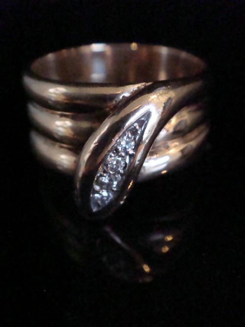 edwardian heavy thick 9ct old cut diamond snake ring 91g ring size qr - CATEGORY: ANTIQUE JEWELLERY - DATED EDWARDIAN