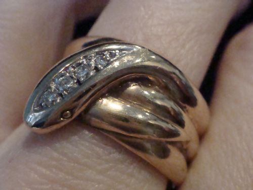 EDWARDIAN HEAVY THICK 9CT OLD CUT DIAMOND SNAKE RING 91G RING SIZE QR - ADDITIONAL PHOTO 2