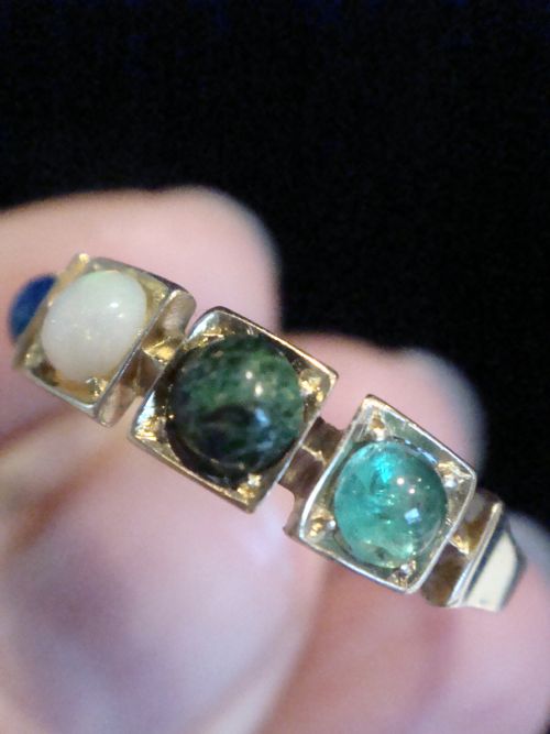 VICTORIAN 15CT LOVE RING LAPIS OPAL VESUVIANITE AND EMERALD 4 STONE RING - ADDITIONAL PHOTO 1
