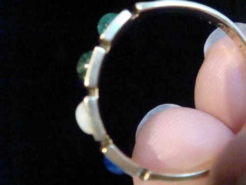 VICTORIAN 15CT LOVE RING LAPIS OPAL VESUVIANITE AND EMERALD 4 STONE RING - ADDITIONAL PHOTO 2