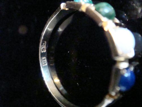 VICTORIAN 15CT LOVE RING LAPIS OPAL VESUVIANITE AND EMERALD 4 STONE RING - ADDITIONAL PHOTO 3