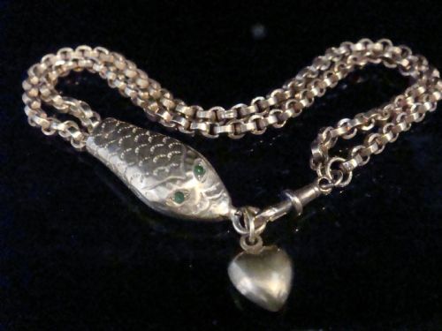 edwardian 9ct rose gold ornate bracelet with snake and heart dog tag clasp 92g - CATEGORY: ANTIQUE JEWELLERY - DATED EDWARDIAN