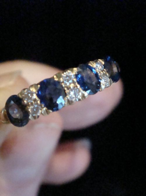 EDWARDIAN 18CT YELLOW GOLD OLD CUT DIAMOND AND NATURAL SAPPHIRE 4 STONE RING - ADDITIONAL PHOTO 2