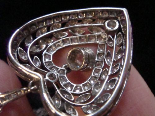 ORIGINAL EDWARDIAN PLATINUM DIAMOND HEART PENDANT 110CT ON WHITE GOLD CHAIN - ADDITIONAL PHOTO 5