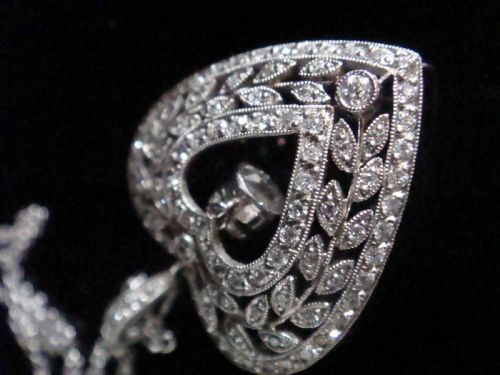 ORIGINAL EDWARDIAN PLATINUM DIAMOND HEART PENDANT 110CT ON WHITE GOLD CHAIN - ADDITIONAL PHOTO 6