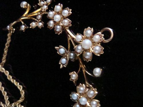 VICTORIAN 15CT YELLOW GOLD SEED PEARL LAVALIERE NECKLACE ALLOWING DROP PENDANT - ADDITIONAL PHOTO 1