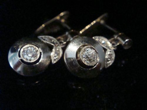 FRENCH EDWARDIAN 18CT YELLOW GOLD PLATINUM ROSE CUT OLD CUT DIAMOND EARRINGS - ADDITIONAL PHOTO 3