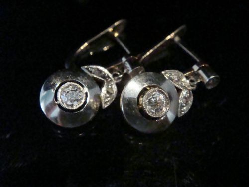 FRENCH EDWARDIAN 18CT YELLOW GOLD PLATINUM ROSE CUT OLD CUT DIAMOND EARRINGS - ADDITIONAL PHOTO 4