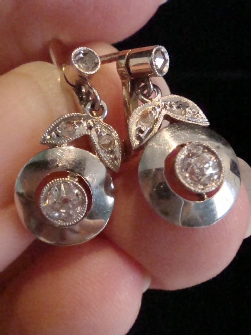 FRENCH EDWARDIAN 18CT YELLOW GOLD PLATINUM ROSE CUT OLD CUT DIAMOND EARRINGS - ADDITIONAL PHOTO 5