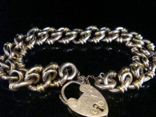 very chunky edwardian 9ct thick rosey yellow gold heart padlock bracelet 322g - CATEGORY: ANTIQUE JEWELLERY - DATED EDWARDIAN