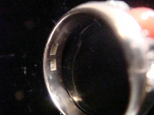 VICTORIAN 15CT YELLOW GOLD NATURAL CORAL DIAMOND OLD CUT DIAMOND 080 GYPSY BAND - ADDITIONAL PHOTO 2