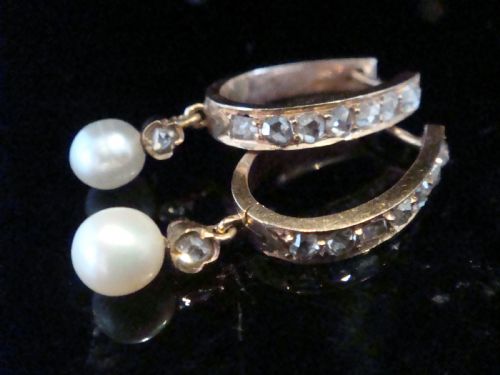 FRENCH EDWARDIAN 18CT ROSE GOLD PEARL ROSE CUT OLD CUT DIAMOND EARRINGS - ADDITIONAL PHOTO 2
