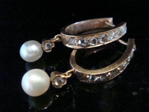 FRENCH EDWARDIAN 18CT ROSE GOLD PEARL ROSE CUT OLD CUT DIAMOND EARRINGS - ADDITIONAL PHOTO 3