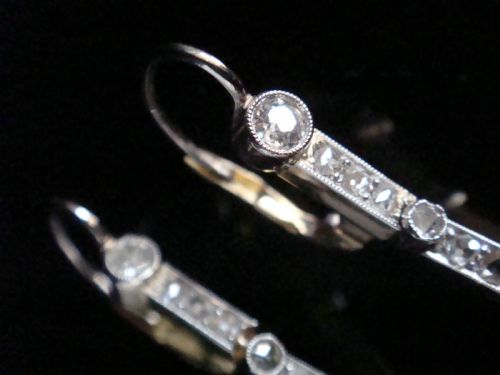 EDWARDIAN FRENCH LARGE 18CT PLATINUM SAPPHIRE ROSE CUT OLD CUT DIAMOND EARRINGS - ADDITIONAL PHOTO 9