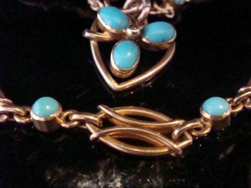EDWARDIAN 15CT 15K TURQUOISE HEART BRACELET 127G WITH REMOVABLE HEART PENDANT - ADDITIONAL PHOTO 1