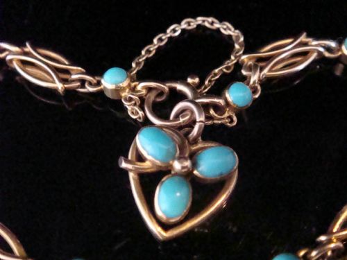 EDWARDIAN 15CT 15K TURQUOISE HEART BRACELET 127G WITH REMOVABLE HEART PENDANT - ADDITIONAL PHOTO 2