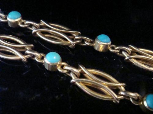 EDWARDIAN 15CT 15K TURQUOISE HEART BRACELET 127G WITH REMOVABLE HEART PENDANT - ADDITIONAL PHOTO 3