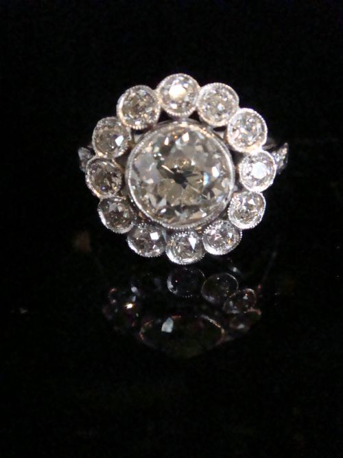 edwardian platinum large natural old cut diamond cluster ring 210ct superb - CATEGORY: ANTIQUE JEWELLERY - DATED EDWARDIAN