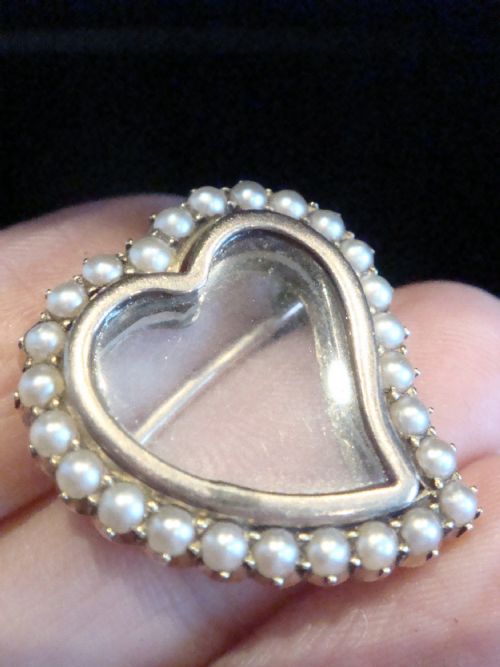 EDWARDIAN 9CT YELLOW GOLD PEARL HEART LOCKET BROOCH 6G - ADDITIONAL PHOTO 1