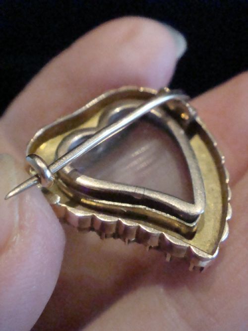 EDWARDIAN 9CT YELLOW GOLD PEARL HEART LOCKET BROOCH 6G - ADDITIONAL PHOTO 2