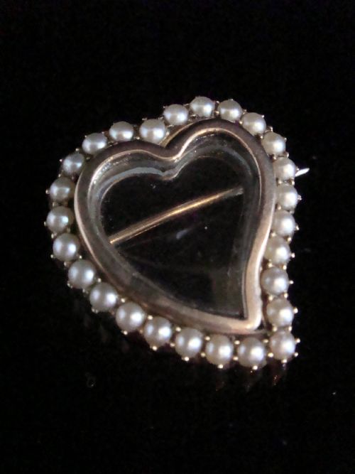 edwardian 9ct yellow gold pearl heart locket brooch 6g - CATEGORY: ANTIQUE JEWELLERY - DATED EDWARDIAN