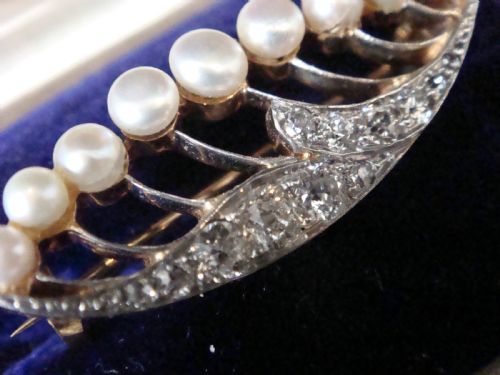 EDWARDIAN 18CT PLATINUM NATURAL PEARL DIAMOND BROOCH IN ORIGINAL FITTED BOX - ADDITIONAL PHOTO 1