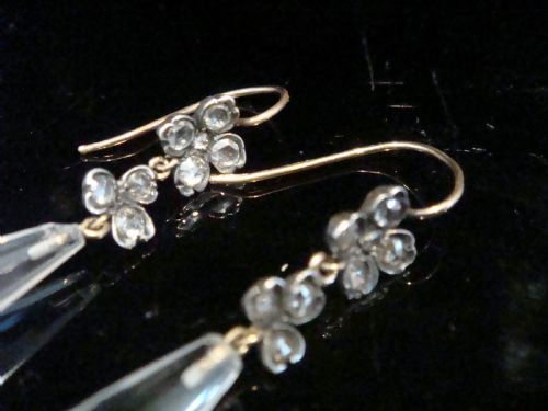 LATE GEORGIAN LARGE 18CT SILVER NATURAL OLD CUT DIAMOND CRYSTAL DROP EARRINGS - ADDITIONAL PHOTO 1