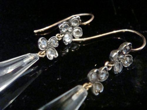 LATE GEORGIAN LARGE 18CT SILVER NATURAL OLD CUT DIAMOND CRYSTAL DROP EARRINGS - ADDITIONAL PHOTO 2