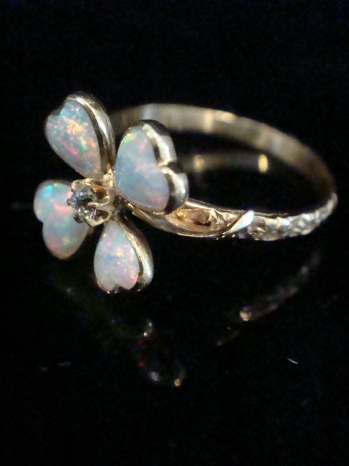 EDWARDIAN 18CT YELLOW GOLD NATURAL SOLID OPAL AND OLD CUT DIAMOND RING - ADDITIONAL PHOTO 2