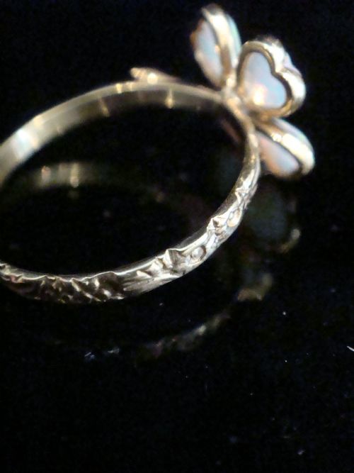EDWARDIAN 18CT YELLOW GOLD NATURAL SOLID OPAL AND OLD CUT DIAMOND RING - ADDITIONAL PHOTO 3