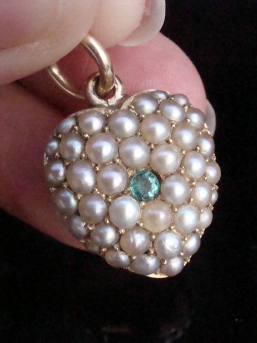 VICTORIAN HIGH CARAT 15CT YELLOW GOLD EMERALD PEARL HEART LOCKET MOMENTO PENDANT - ADDITIONAL PHOTO 4