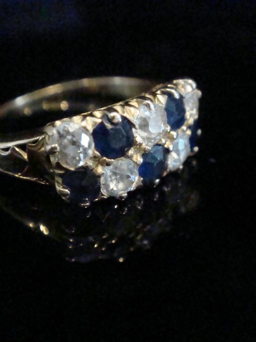 EDWARDIAN 18CT YELLOW GOLD OLD CUT DIAMOND NATURAL SAPPHIRE BOAT STACKING RING - ADDITIONAL PHOTO 1