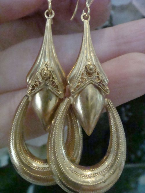 VERY LARGE VICTORIAN 9CT YELLOW GOLD EARRINGS FINE QUALITY - ADDITIONAL PHOTO 3