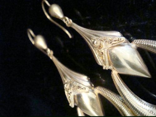 VERY LARGE VICTORIAN 9CT YELLOW GOLD EARRINGS FINE QUALITY - ADDITIONAL PHOTO 5
