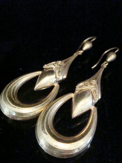 very large victorian 9ct yellow gold earrings fine quality - CATEGORY: ANTIQUE JEWELLERY - DATED VICTORIAN