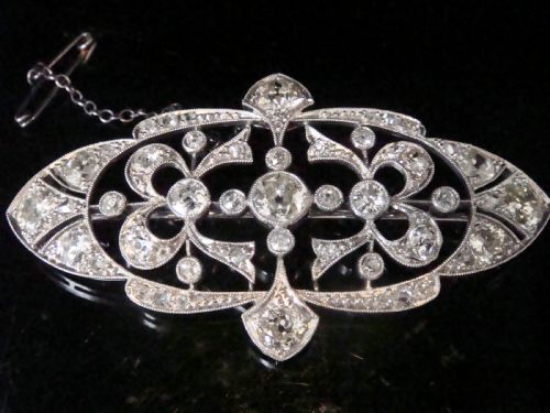 huge genuine art nouveau platinum old cut diamond brooch 500ct - CATEGORY: ANTIQUE JEWELLERY - DATED EDWARDIAN