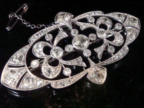 HUGE GENUINE ART NOUVEAU PLATINUM OLD CUT DIAMOND BROOCH 500CT - ADDITIONAL PHOTO 2