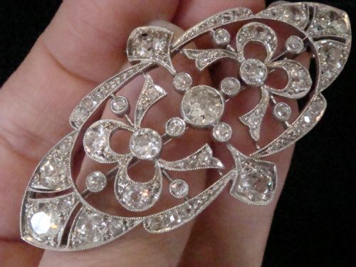 HUGE GENUINE ART NOUVEAU PLATINUM OLD CUT DIAMOND BROOCH 500CT - ADDITIONAL PHOTO 3